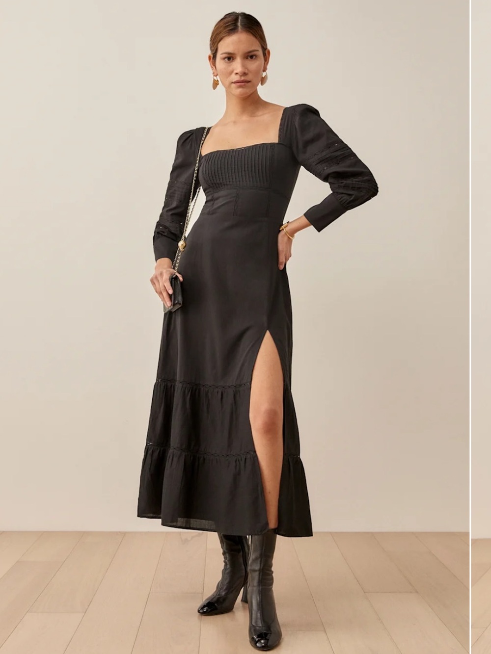 Reformation Black Dolan Midi Dress